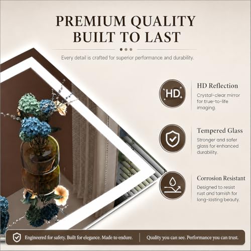 Image of 48x 32 LED Lighted Bathroom Mirror, Vanity Mirror with Lights for Wall, Dimmable, Defogger, Shatter-Proof, 3 Colors, ETL Listed (Front + Backlit)