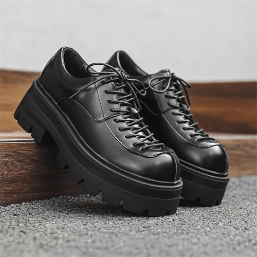 Men's Leather Platform Lace Up Oxfords Casual Round Toe Chunky Heel Slip On Derby Shoes for Formal Work Business Dress2