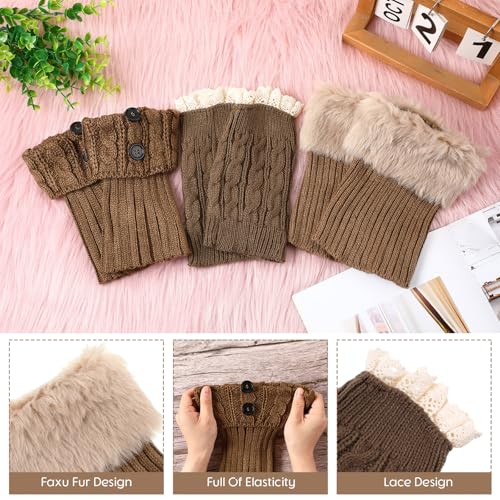 3 Pairs Winter Warm Boot Cuffs Leg Warmers Ankle Warmers for Women Short Boot Socks Crochet Knitted Furry Leg Warmers for Winter3