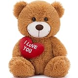BENINY 12' Teddy Bear with Heart, Cute Dark Brown Teddy Bear Stuffed Animals for Valentines Soft Bear Plushie Toy Stuffed Bear Plush Gifts for Girlfriend Kid, Christmas