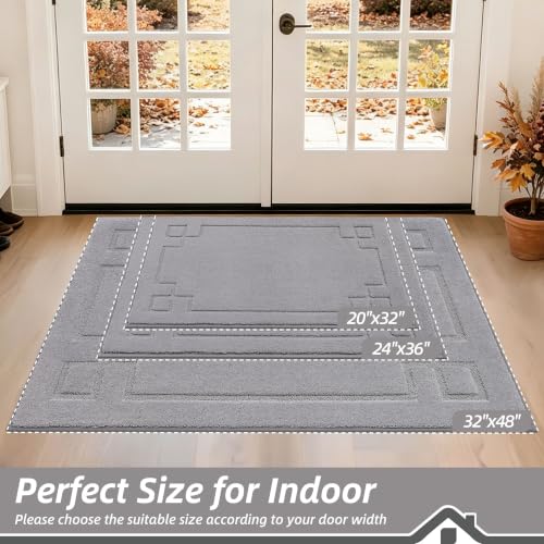 Image of BEQHAUSE Door Mat 24 inch x 36 inch, Non-Slip Door Mats Indoor Washable, Light Grey