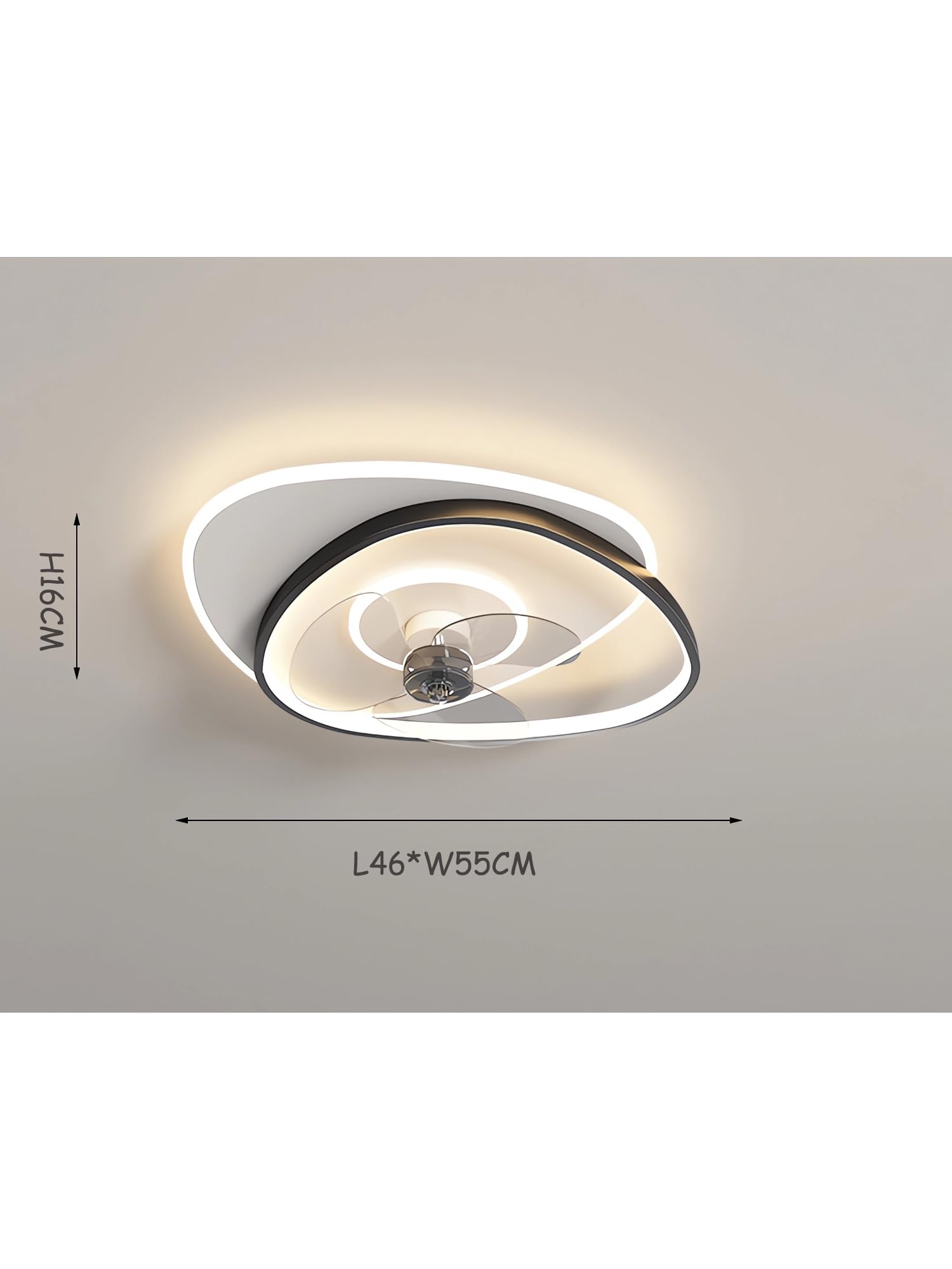 Cichy wentylator z oświetleniem Lampa sufitowa LED z wentylatorem Nowoczesny ściemnialny z pilotem Światło wentylatora sufitowego do sypialni Jadalnia Pokój do nauki (czarno+biały, 46cm)