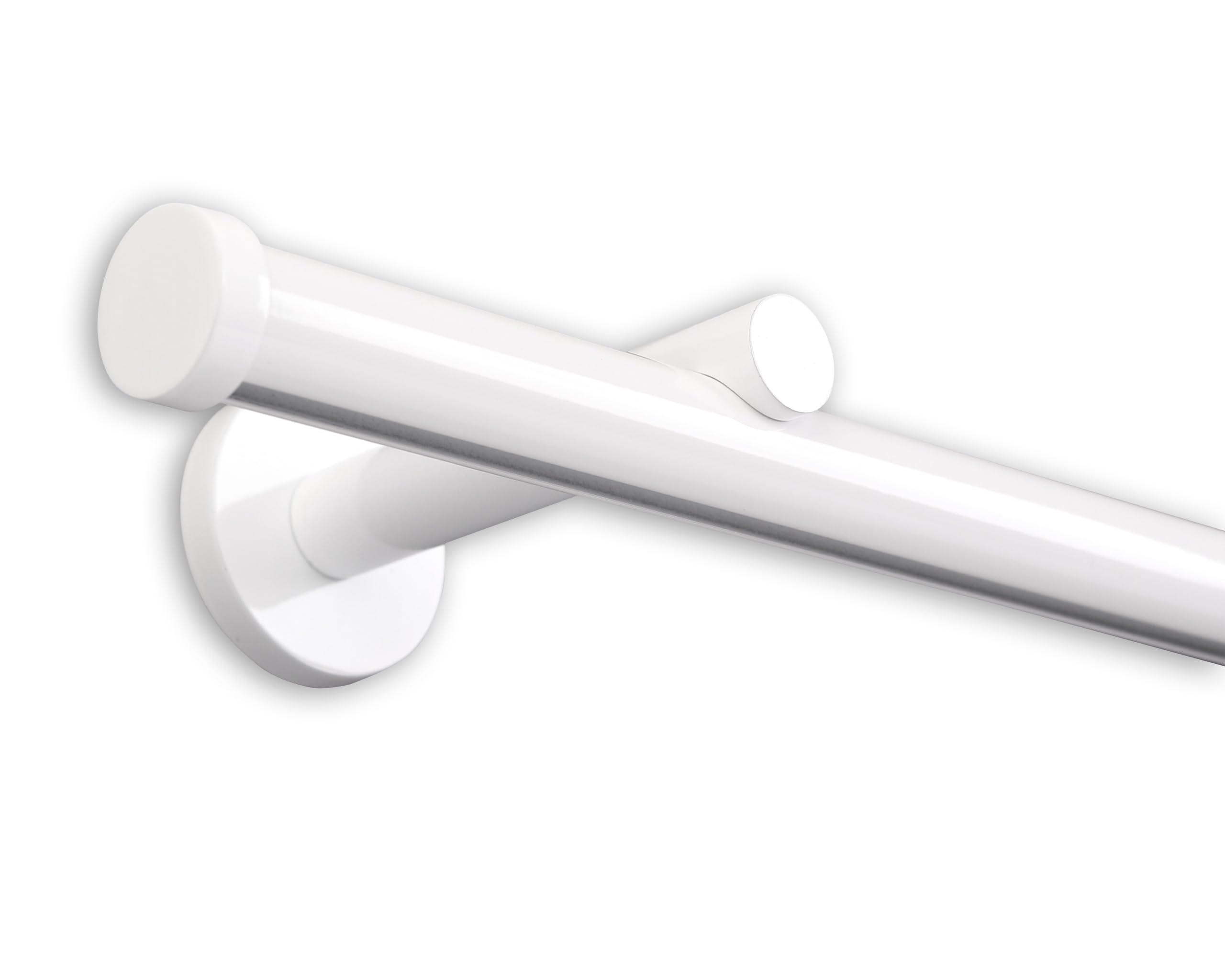 Deco-Raum Gardinenstange auf Maß Innenlauf Modern rund 20mm Wandbefestigung Wandträger mitte Lauf 9cm Vorhangstange Flächenvorhang Schiene Innenlaufstange für Vorhänge Weiß 210cm