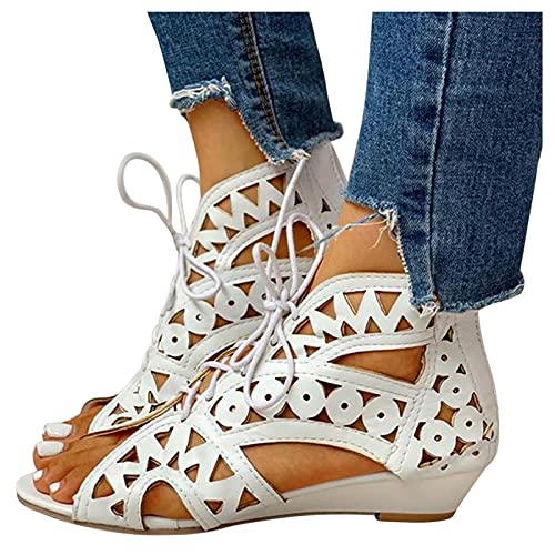 Women Wedges Sandals Ladies Fashion Hollow Out Lace Up Low Heel Wedges sandals Summer Casual Dressy Shoes