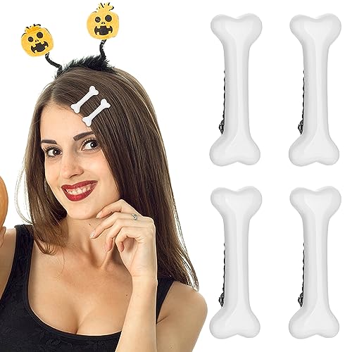 WLLHYF 4 Pack White Bone Hair Clips Goth Barrettes Halloween Vivid Dog Bones Hairpins Alligator Side Band Clips Cosplay Costume Hair Accessories for Women Girl Pebbles Party Christmas