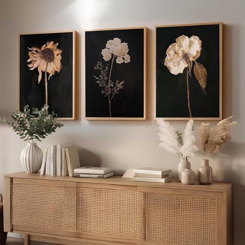 Image of kotart Floral Art Home Decoration for Wall Decor | Aesthetic Paintings With Frame For Living Room Bed Room Hotel Wall Decor Digital Reprint Set of 3 (19X25 inch)