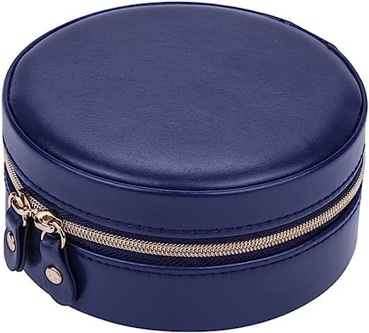Image of Round Portable Travel Jewelry Case Storage Mini Box, Small Mirror Earrings, Necklace, Jewelry, Ring Cosmatic Organizer Storage Holder Boxes.