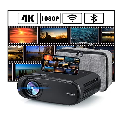Projector with WiFi and Bluetooth, Portable Mini Projector 4K Short Throw Outdoor Movie Projector, Home Smart Phone Projector, 1080P Projector HDMI, VGA, TV Stick, USB, SD Card Supported