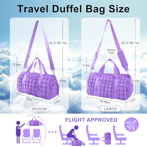 Image of Quilted Travel Duffle Bag Gym Bag for Women,Large Puffer Duffle Weekender Bag with Compartment,Workout Overnight Carry on Organizer Bag Duffle Bag for Airplane Travel(L-Purple)