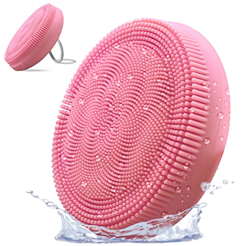 Sonic Facial Cleansing Brush Heated 3 Function Modes,8 Speed Silicone Face Scrubber USB Rechargeable,Waterproof Electric Face Wash Brush Device,for Women (Pink)