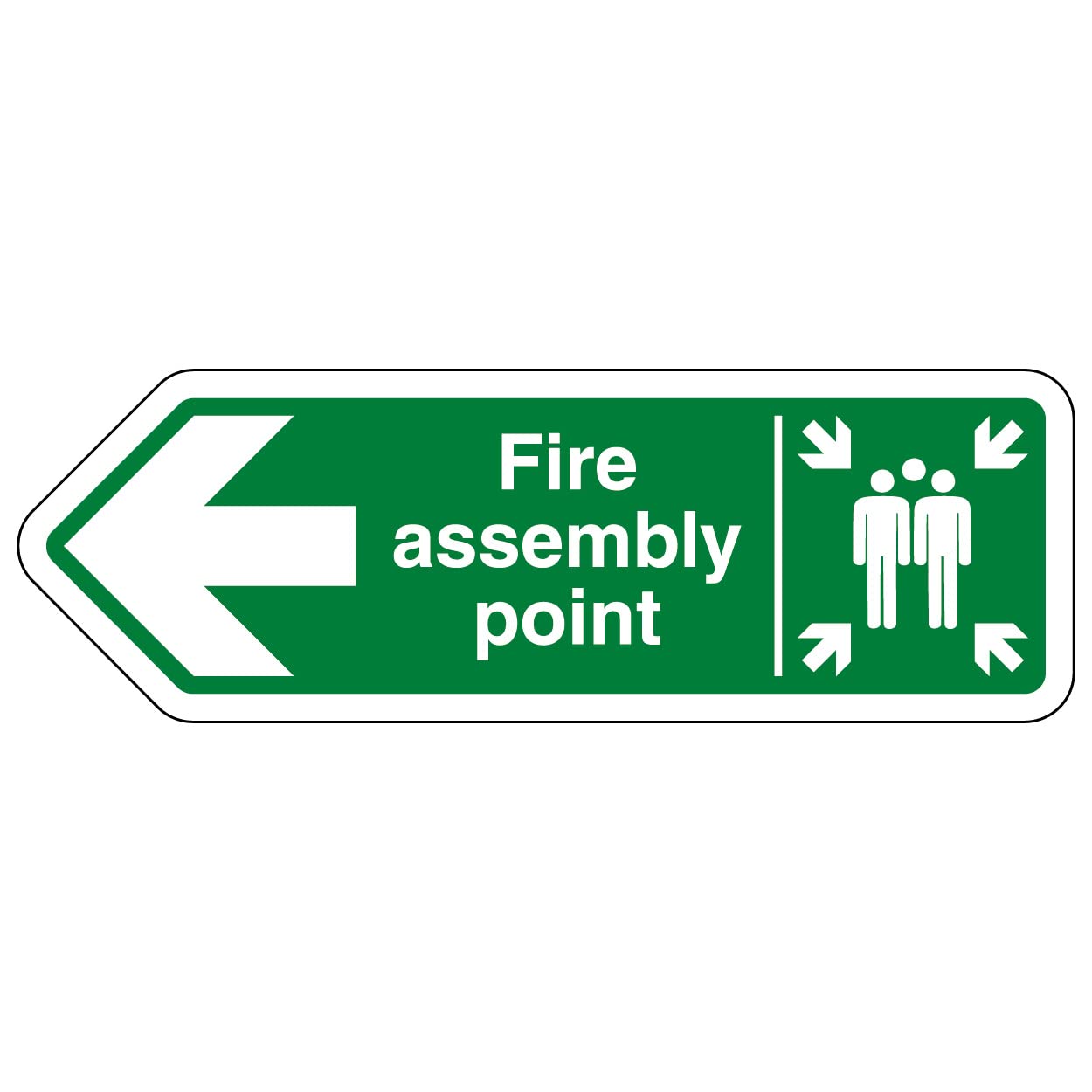 V SafetyShaped Sign - Fire Assembly Point Arrow Left - 300X100-1MM Rigid Plastic