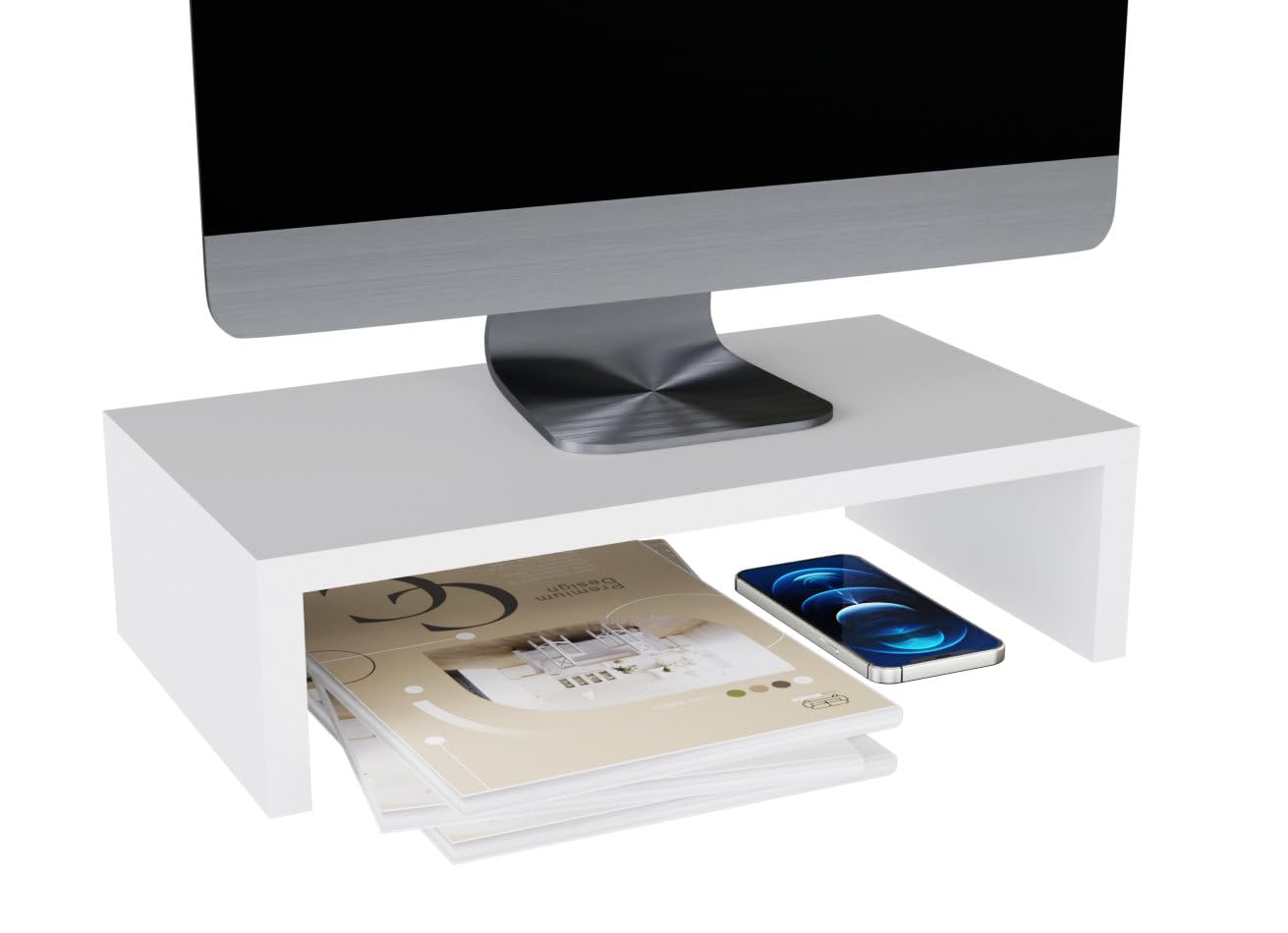 ComfortCove Monitor Stand, Monitor Riser, Laptop Stand, Computer Stand, Printer Stand with Storage Shelf, Ideal for Your Home Office, White