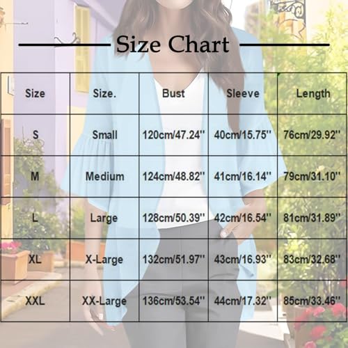 Women Ruffle 3/4 Sleeve Cardigan Open Front Lightweight Cardigans Draped Sheer Chiffon Cardigan Jackets3