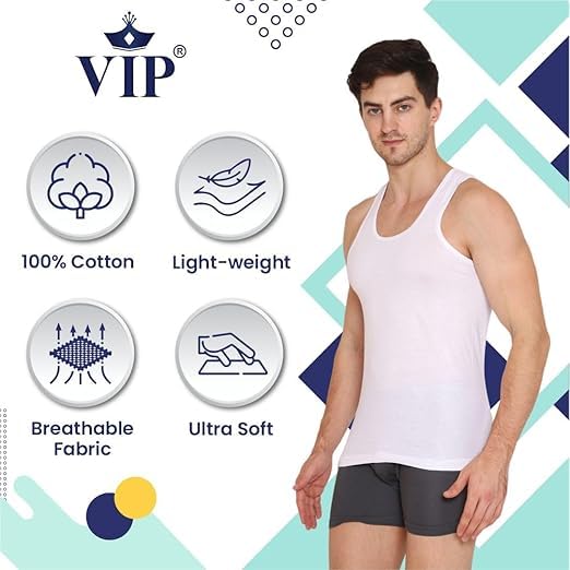 Image of VIP Men's Vest (Pack of 5) (Supreme RN PO5 White 90 White 90 cm)