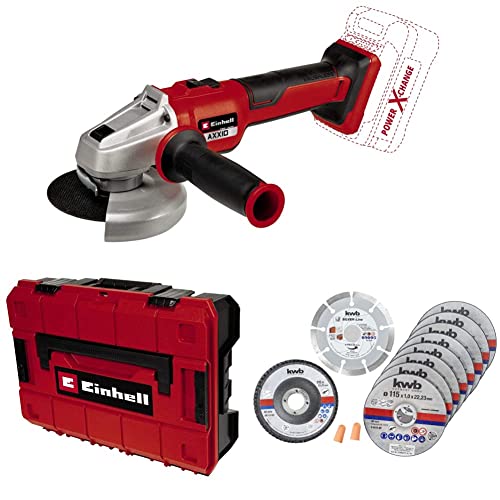 Einhell Professional Akku-Winkelschleifer AXXIO 18/115 Q Li-Solo Power X-Change (18 V, Ø 115 mm, 28 mm Schnitttiefe, Brushless, Quick-Fix-Nut, inkl. Trennscheiben-Set, Koffer, ohne Akku)