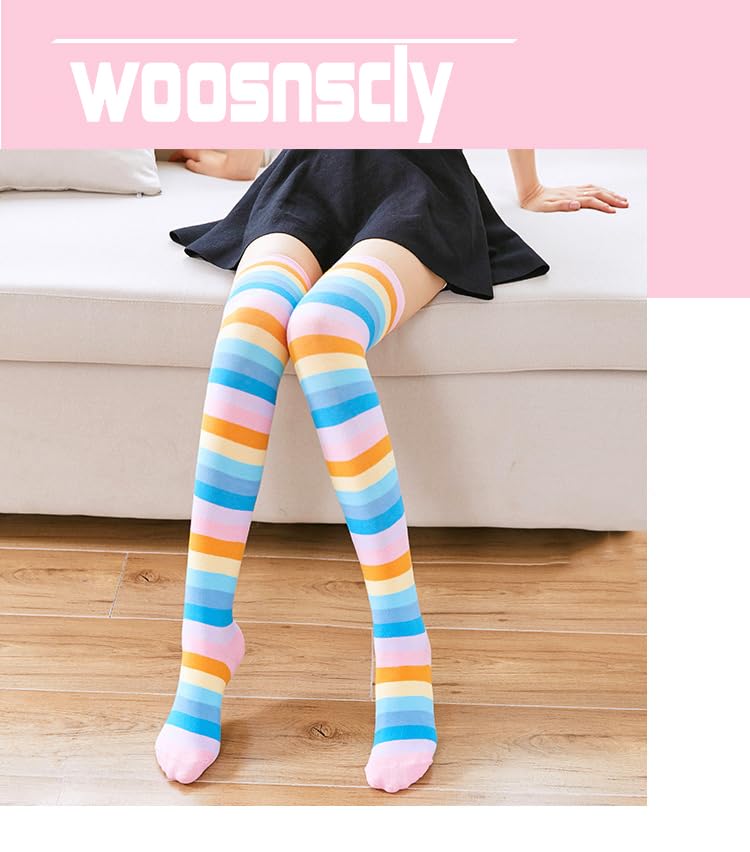 Image of Rainbow Thigh High Socks for Women Girls Pride Socks Kawaii Clown Socks Colorful Cotton Rainbow Stockings Tube Socks Striped Long Socks 1 Pack