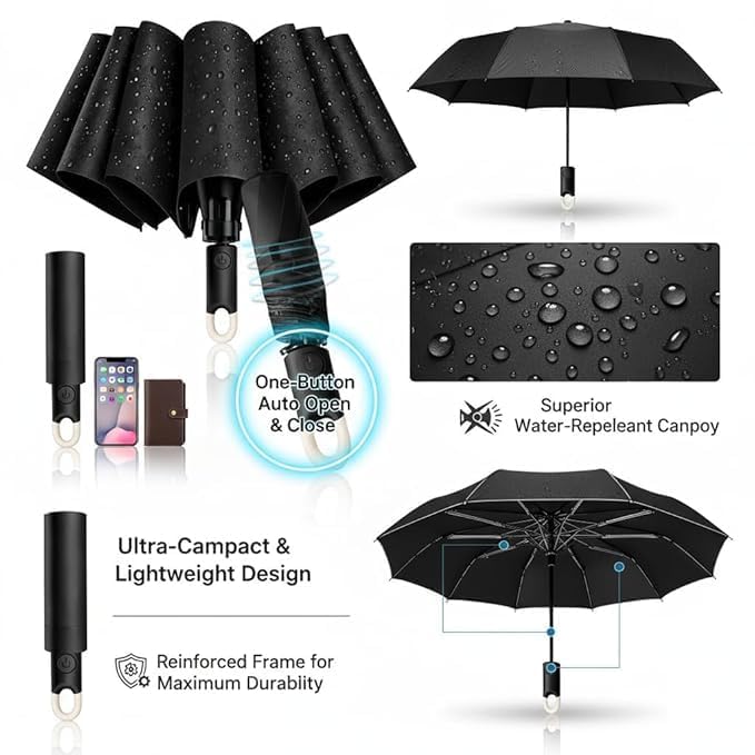 Image of Umbrella for Women | Umbrellas for Men | UV Coated 3 Fold Umbrella for Rain with Auto Open and Close Small Folding Travel-Foldable Windshield
