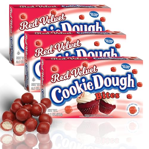 Cookie Dough Bites Red Velvet Cupcake Bites | 3.1 oz (Pack of 3) | The Original Edible Cookie Dough | Movie Theater Candy