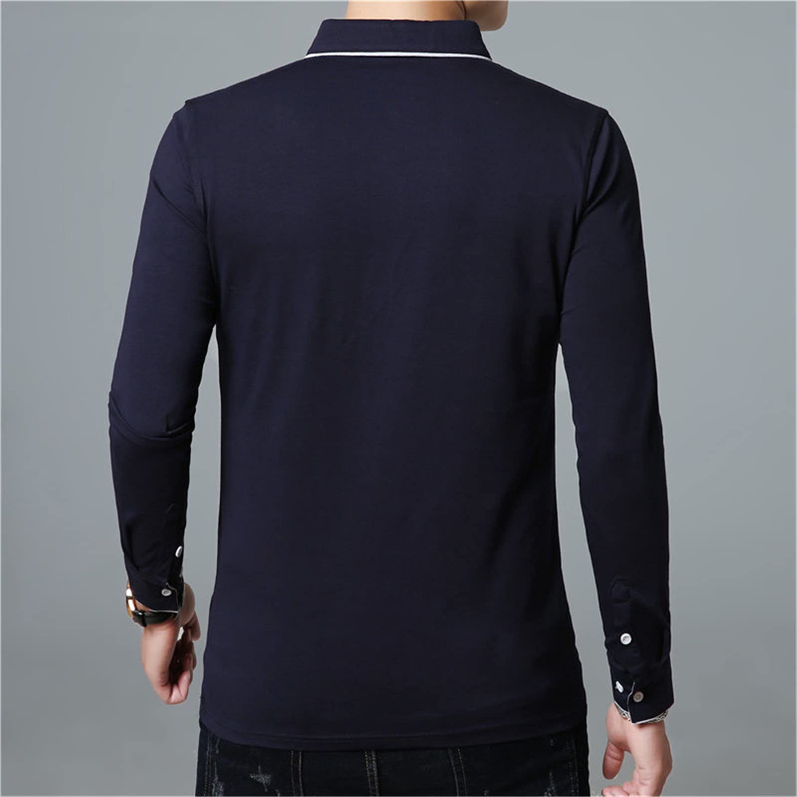 Langärmeliges T-Shirt für Herren, Business, Freizeit, mit Umlegekragen, aus weicher Baumwolle, weiß, S