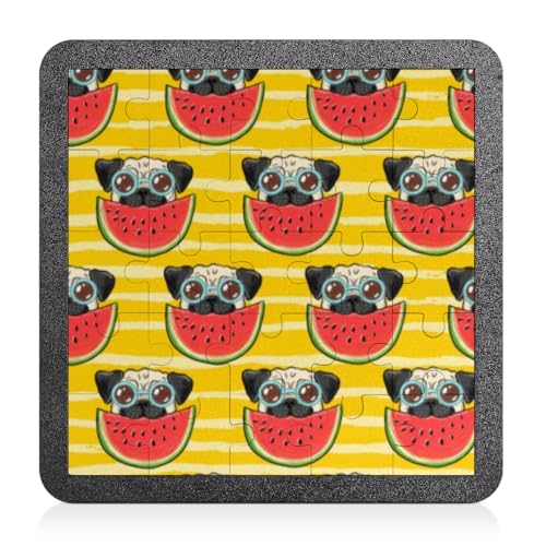 QsirBC Spectacle Dog Watermelon Puzzle Frame Easy Assembly 7.5×7.5 Inches for Wall Decoration no Glass/Plastic Cover for Clear View for Decorating Houses Offices Hotels