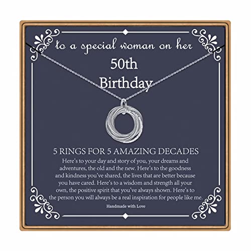 IEFLIFE 50th Birthday Gifts for Women - 5 Circle Decades Necklaces Fifty 50 Years Old Gift...