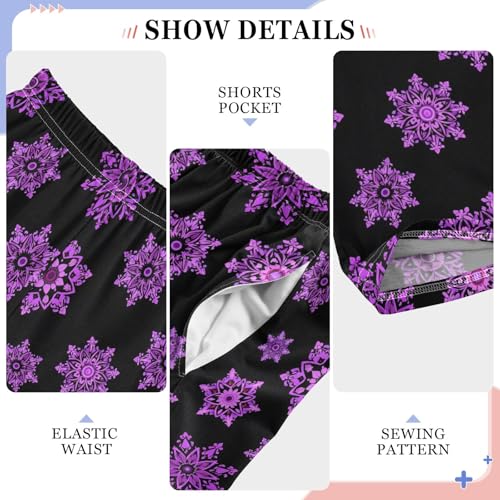 Pajama Pants Lounge Sleep PJ Bottoms Sleepwear Elastic Waist Drawstring S Purple Snowflake4
