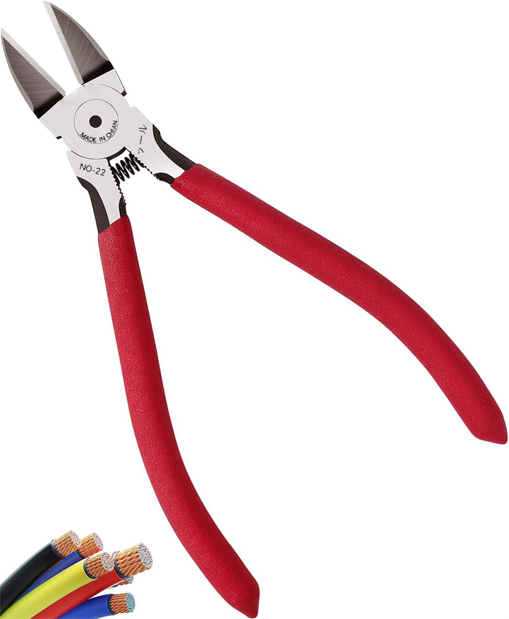 Wire Flush Cutters, 6 Inch Ultra Sharp Powerful Side Cutter Clippers with Longer Flush Cutting Edge, Flush Cut Pliers, Ideal Wire Snips for Crafting, Floral, Electrical, Wire Cutting Tool (Red)