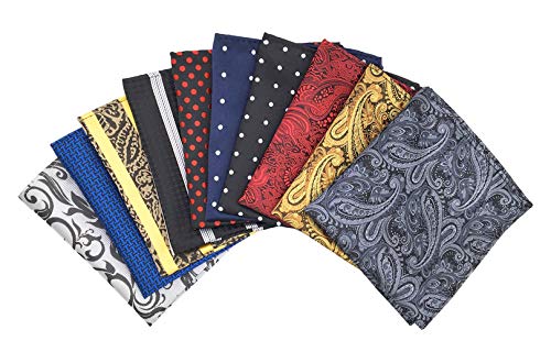 MENDENG Men's 10 Pack Paisley Striped Assorted Pocket Square Silk Handkerchief
