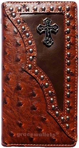 Cross Men Wallet Western Bifold Check Book W011-55 Ostrich Brown