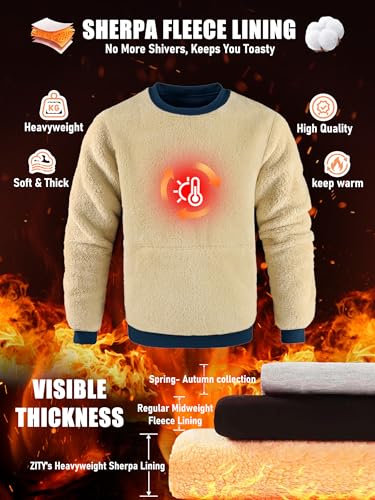 ZITY Men's Crewneck Sweatshirt Heavyweight Fleece Sweatshirts Thick Winter Sherpa Lined Long Sleeve Pullover Warm Thermal2