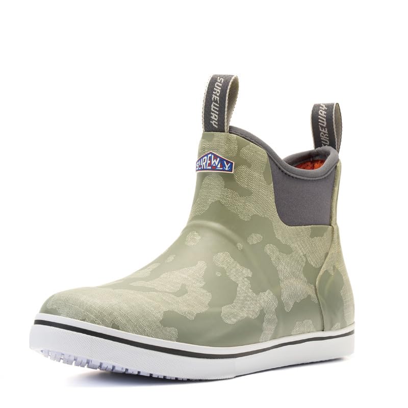 Image of SUREWAY Men's Waterproof Ankle Deck Boots | Lightweight, Professional Slip Resistant, Neoprene Rubber Rain Boots