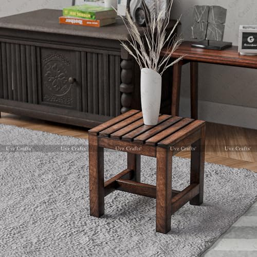 Image of Solid Mango Wood Step Stool for Home Use | Wooden Step Stool for Kitchen, Bathroom, Pooja Room & Kids | Small Wooden Stool for Standing & Sitting | 12 Inch