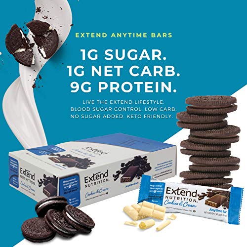 Extend Bar, Glucose Control, Low Sugar, Meal Replacement, 1.48 Bars, 15 Count, Cookies and Cream