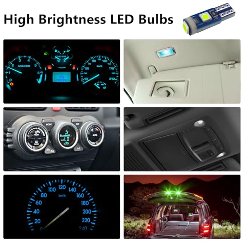 Image of ecocstm 12 PCS T5 LED Bulbs, 74 73 37 2721 Instrument Cluster Light Bulb, 12 Volt Bright Canbus Error Free LED Dashboard Light Bulb, 3030 SMD Automotive Replacement Bulbs (Ice Blue)