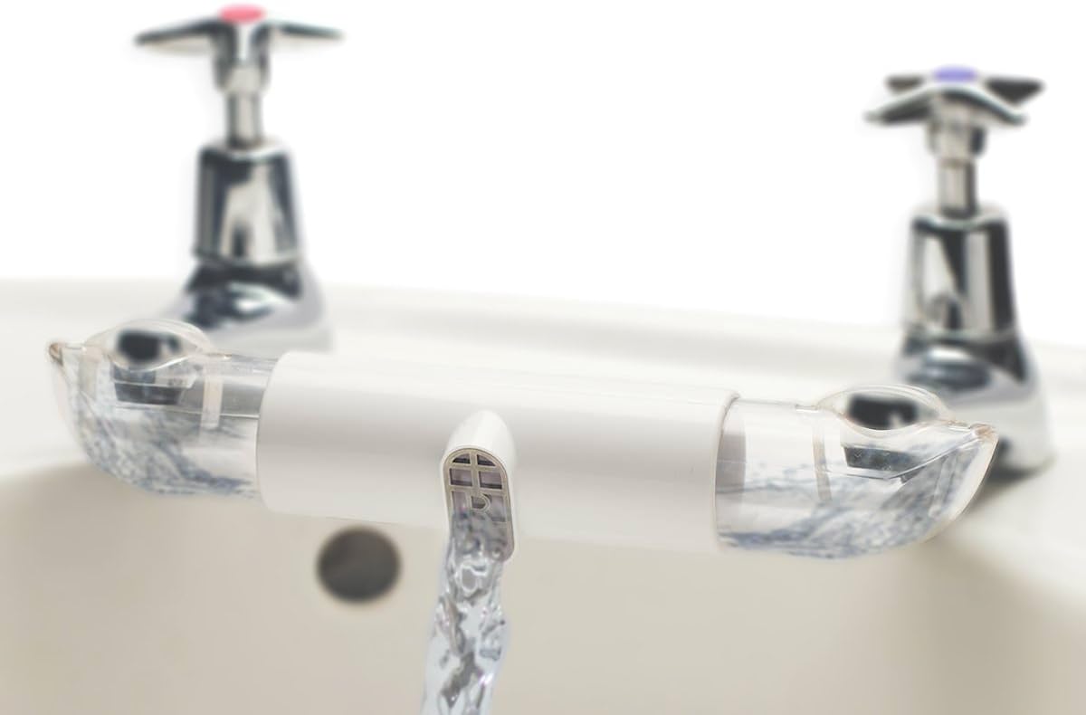 RETROMIXER Twin Pack: Water Saving Mixer/Adapter for Sinks with Separate taps for hot and Cold Water in Kitchen & bathrooms (Ceramic White)