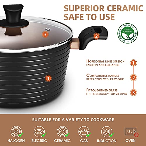 Pots And Pans Sets, Nonstick Cookware Set, Induction Pan Set, Chemical-Free Kitchen Sets, Saucepan, Frying Pan, Saute Pan, Black, 9 Pieces #TOP2