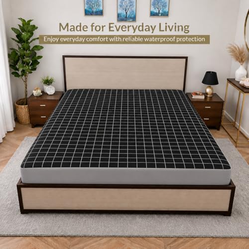 Image of Premium 100 Percent Waterproof Mattress Protector with Zipper Non-Woven | Hypoallergenic Mattress Cover Soft Zipper Bed Protector for Single Size Bed 36x72 Inch Fit On 10 Inch 3X6 Feet, Grey Checks