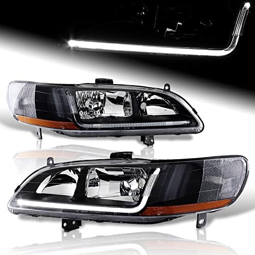 EPARTS 2PCS DRL LED Headlight Lamp Compatible with Honda Accord 1998 1999 2000 2001 2002 (Black Housing Clear Lens Clear Reflector)