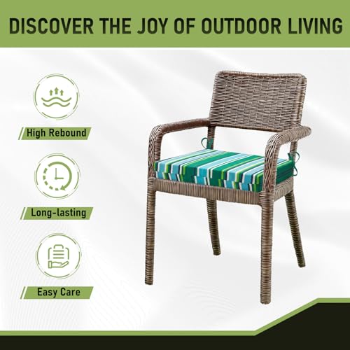 Image of Basic Beyond Outdoor Chair Cushions Set of 4, Square Corner Outdoor Cushions for Patio Furniture, Water Resistant Patio Chair Cushions with 2 Ties, 18.5x16x3, Pinstriped Green