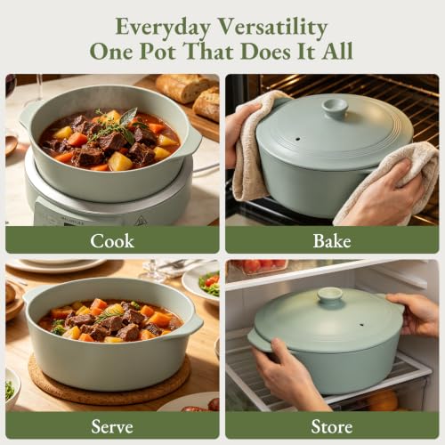 MAGNIFIQUE Slow Cooker, 4.5 Quart 8-in-1 Clay Pot Multi-Cooker, Non-Toxic Slow Cooker with Removable Clay Pot, for Rice, Pasta, Steam & Proof, Nonstick, Oven Safe Pot to 500°F, Olive - image 5