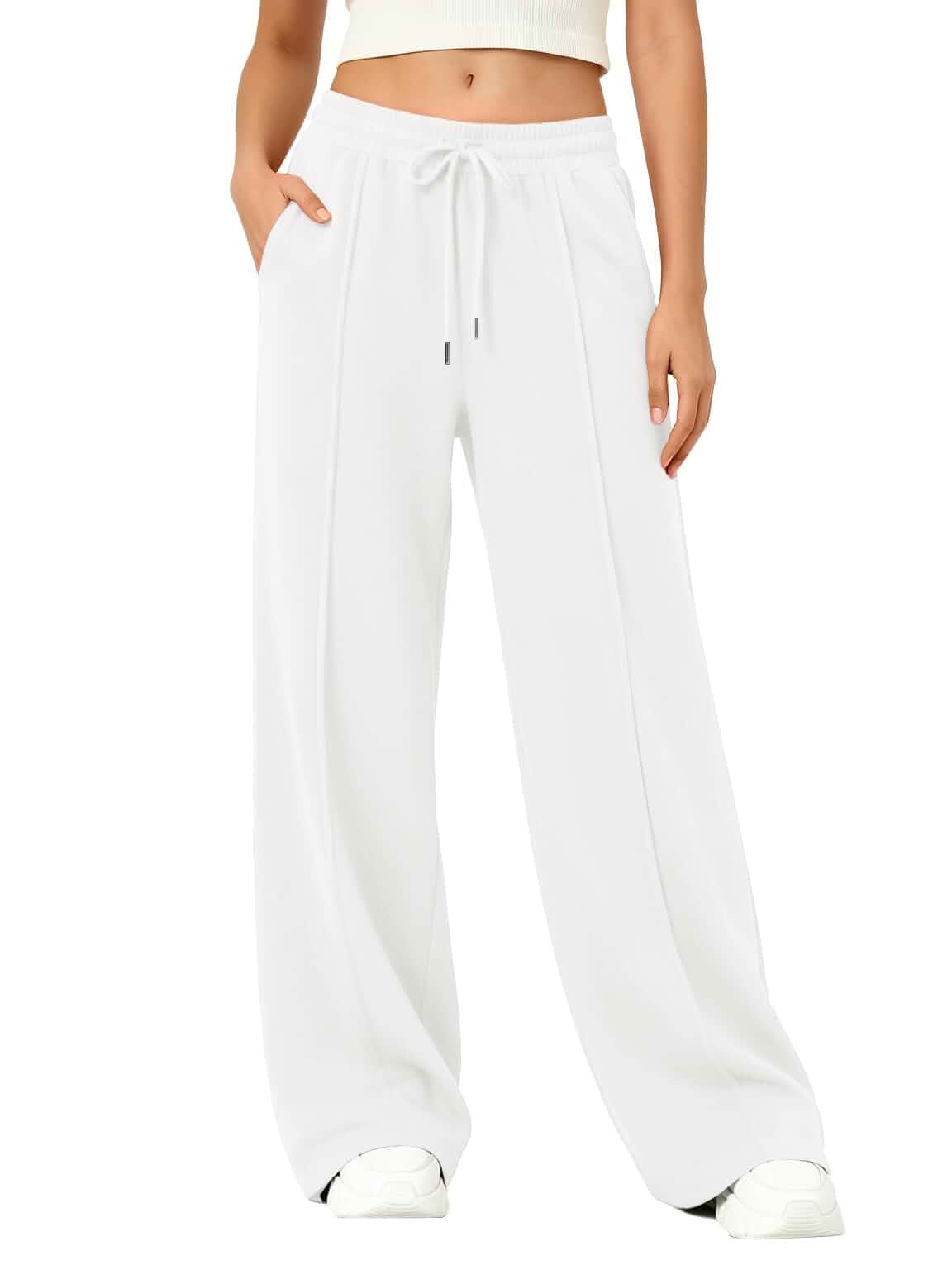 LOMON Women Wide Leg Sweatpants Fall Winter Baggy Sweat Pants Cotton Blend Fashion Athletic Pants with Pockets, High Waisted Drawstring Teen Girl Jogger Pant