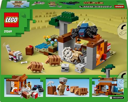 LEGO Minecraft L’Expédition dans la Mine du Tatou - Jouet Interactif avec Figurines d'Araignée Venimeuse & de Loup - Fonction TNT - Cadeau pour Gamer, Garçon ou Fille dès 8 Ans 21269