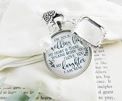 Bouquet Charm On Your Wedding Day Remembrance Of Mom Dad For Daughter White Silvertone Bridal Memorial Custom Photo Frame