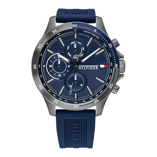 Tommy Hilfiger Multi Zifferblatt Quarz Uhr für Herren mit Marinblaues Silikonarmband - 1791721