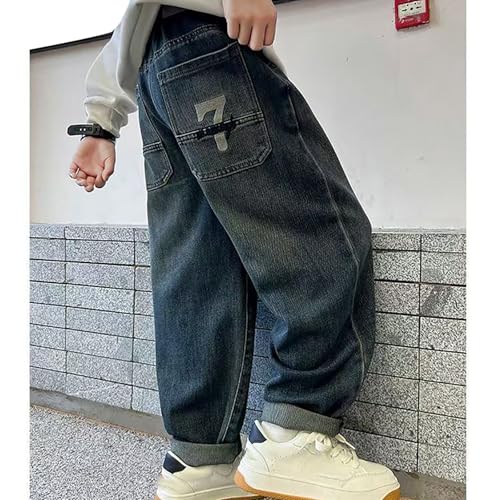 Boys Straight Leg Jeans Casual Baggy Denim Pants Y2K Streetwear Elastic Waist Trouser Fall Winter Jeans with Pockets2