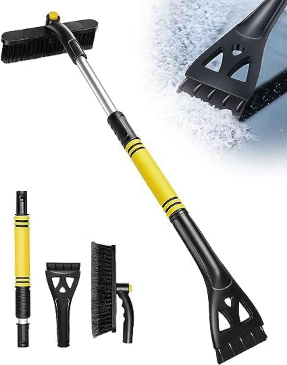Car Snow Removal Brush for Subaru Forester 2019 2020 2021 2022 2023 2024, 360° Pivoting 3 in 1 Extendable Versatile Icing Scraper Comfort Foam Grip Detachable Shovel