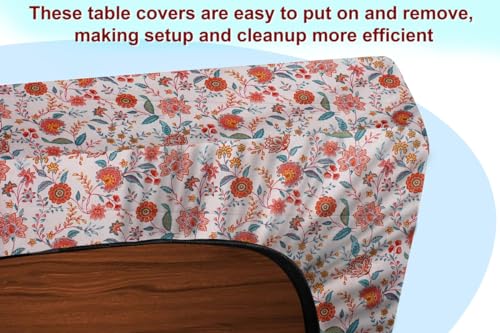 Image of The Furnishing Tree Elastic Cotton Square Center Table Cover 24x24 in Inches Floral Multicolor on offwhite Base