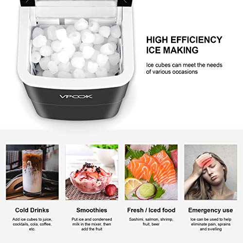 Foto von VPCOK Eiswürfelmaschine/12kg Eiswürfel/6-13Minuten Produktionszeit/Leise/Runder Eiswürfel/Infrarotsensor/Einfache Bedienung Ice Maker (MEHRWEG)