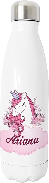 Print Maniacs Stainless Steel Thermos Water Bottle Vacuum Insulated Metal Water Bottle for 12 Hours Hot & 24 Hours Cold Drinks Sports Flask Great for School Work Gym Travel 500ml Unicorn (White)