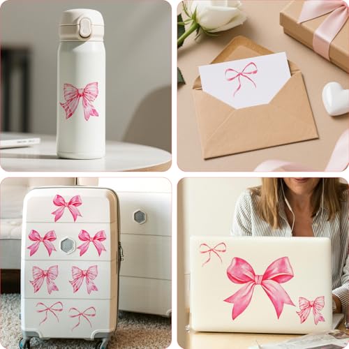 8 hojas de pegatinas de lazo rosa para pared miniatura 6